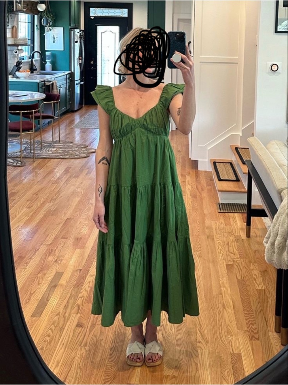 Abercrombie Green Tiered Midi Dress with Flutter Sleeves